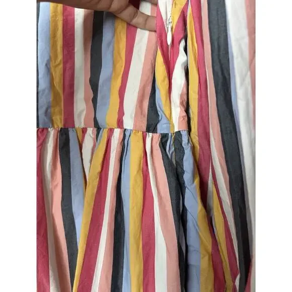 J Crew Tiered Popover Dress Rainbow Striped Cotton Poplin Long Sleeve Petite Med - Picture 3 of 9